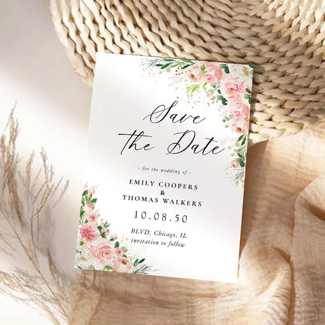 Rosa Rose Gold Save the Date Karte (Von Creator hochgeladen)