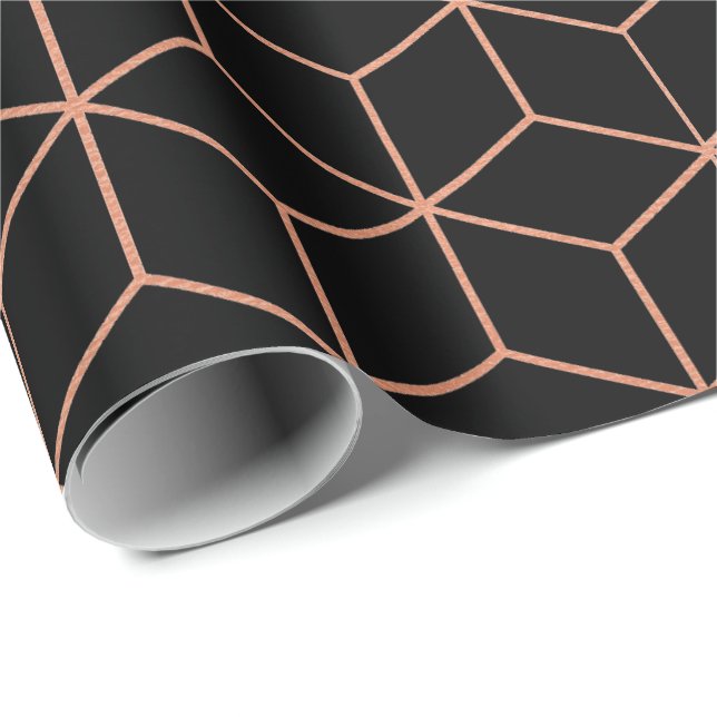 Rosa Rose Gold Schwarz Geometrie Platz 3D Geschenkpapier (Rolleneckpunkt)