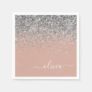 Rosa Rose Gold Silber Glitzer Monogram Serviette