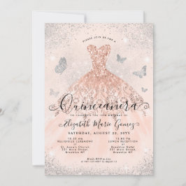 Rosa Rose Gold Silver Glitzer Quinceanera Einladung