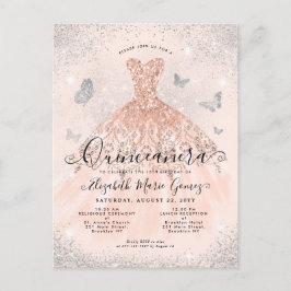 Rosa Rose Gold Silver Glitzer Quinceanera Postkarte