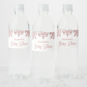 Rosa Rose Gold Snowflake Winter Baby Dusche Wasserflaschenetikett