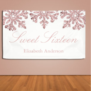 Rosa Rose Gold Snowflake Winter Sweet 16 Banner