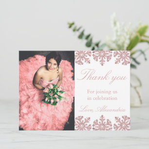 Rosa Rose Gold Snowflake Winter Sweet 16 Dankeskarte