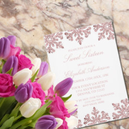 Rosa Rose Gold Snowflake Winter Sweet 16 Einladung