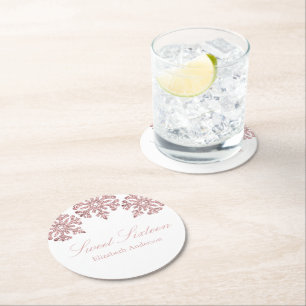 Rosa Rose Gold Snowflake Winter Sweet 16 Runder Pappuntersetzer