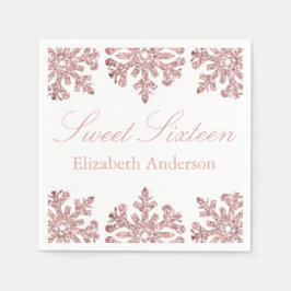 Rosa Rose Gold Snowflake Winter Sweet 16 Serviette