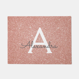 Rosa - Rose Gold Sparkle Glitzer Monogram Name Fußmatte