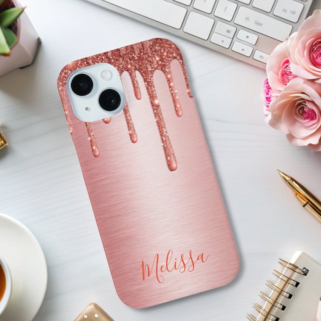 Rosa Rose Gold Tropfen auf Metallname funkeln Case-Mate iPhone Hülle (Von Creator hochgeladen)