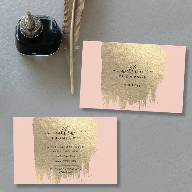 Rosa Rose Goldener Pinselstrich Pinselstrich Visitenkarte (Blush Pink Rose Gold Foil Brush Stroke Business Card)