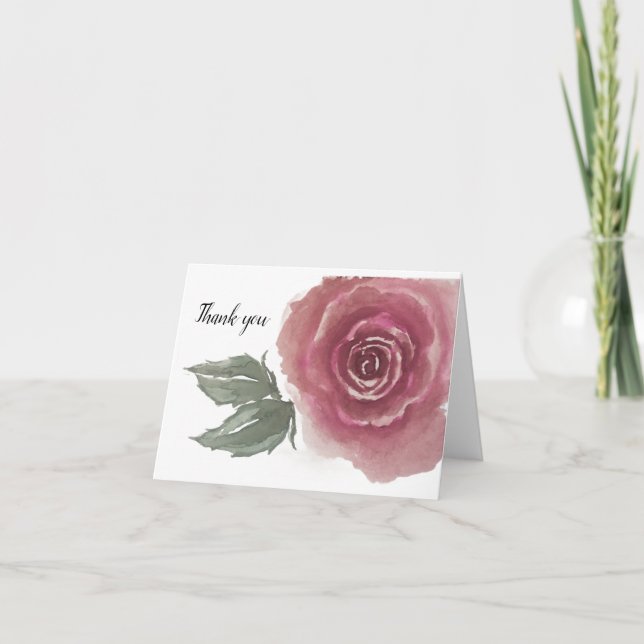 Rosa Rose, grün Blätter - unbedruckt Karte (Vorderseite)