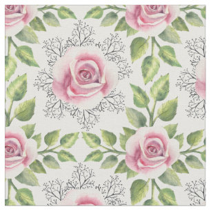 Rosa Rose Grüne Blätter Floral Stoff