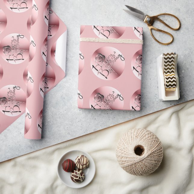 Rosa Rose "Happy Birthday" Packpapier (Kunsthandwerk)