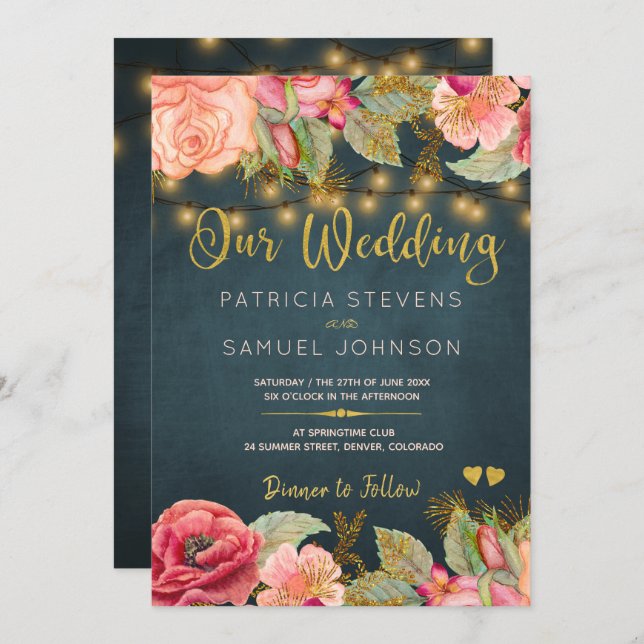 Rosa Rose-Hochzeit Einladung (Vorne/Hinten)