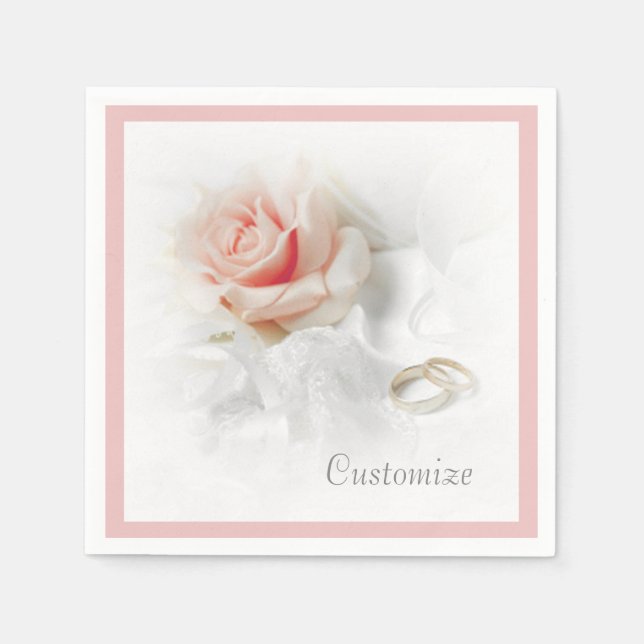 Rosa Rose & Hochzeitsringe Rosa Border Napkins Serviette (Vorderseite)
