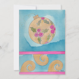 Rosa Rose & Holly Ornament - Weihnachtskarte Ankündigung