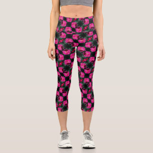 Rosa Rose im Blütenmuster Capri Leggings