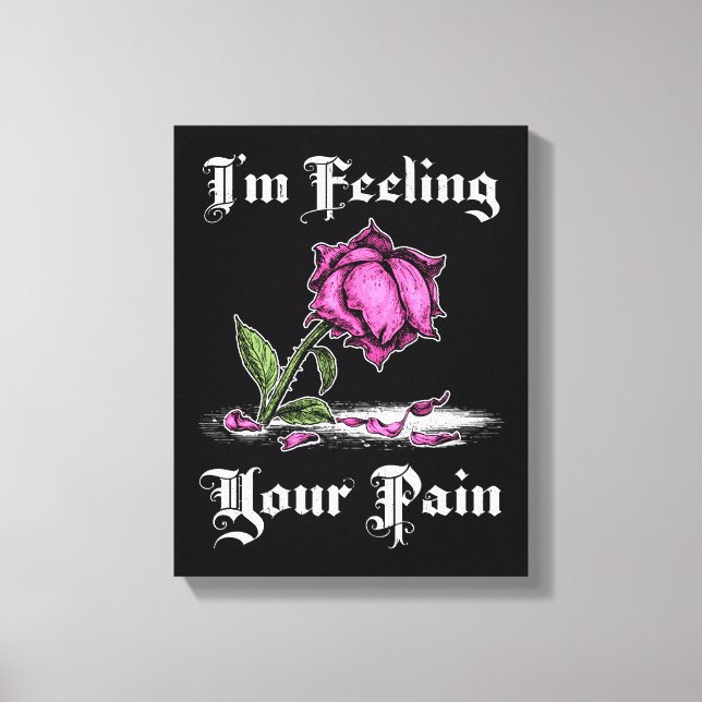 Rosa Rose im verzweifelten weißen Text Leinwanddruck (Vorderseite)