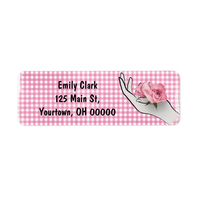 rosa Rose in der Hand auf Gingham (Vorne)