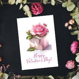 Rosa Rose in einer Schachtel Valentinstag Tageskar Mitteilungskarte