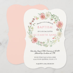 Rosa-Rose-Kranz-Säugling Taufe Baby Girl Einladung