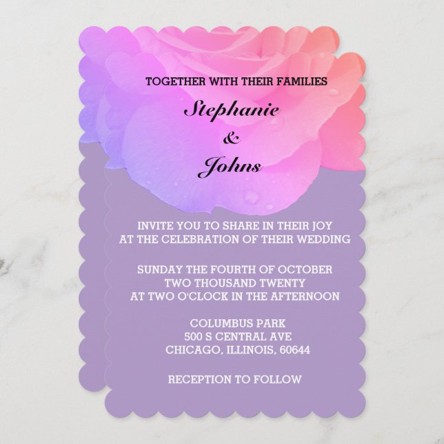 Rosa Rose Lavendel Violet Lila Hochzeit Einladung (Vorne/Hinten)