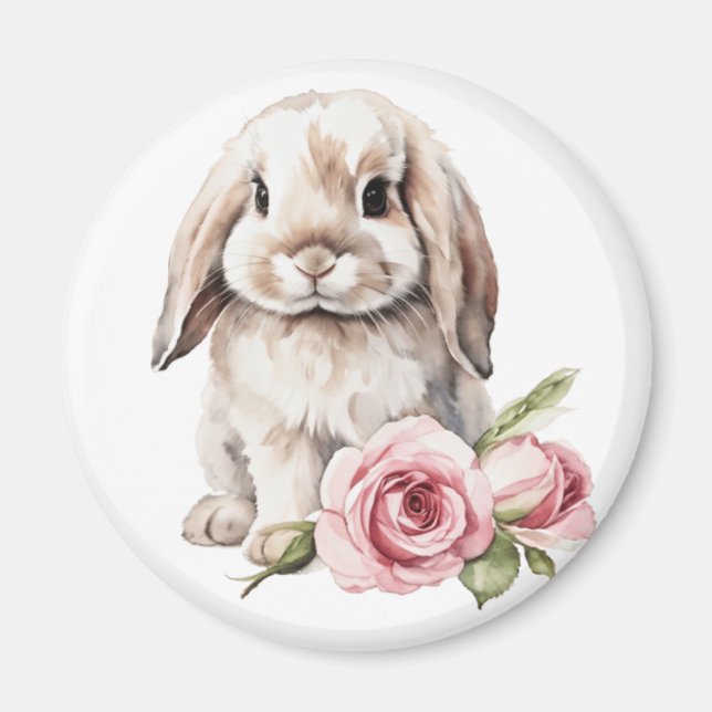 Rosa Rose Love Eared Bunny Rabbit Magnet (Vorne)