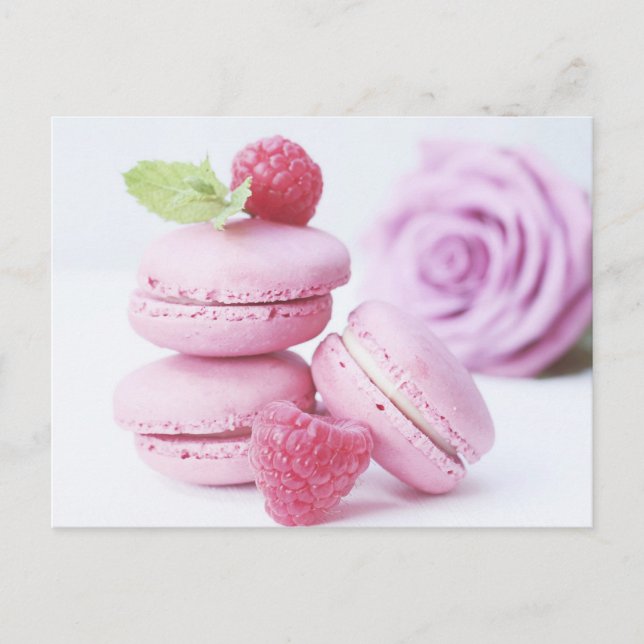 Rosa Rose Macarons Postkarte (Vorderseite)
