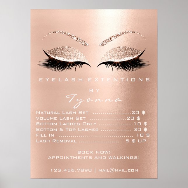 Rosa Rose Makeup Eyes Lashes Erweiterungspreise Poster (Vorne)