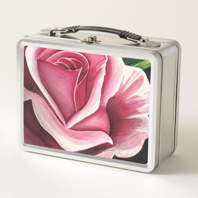 Rosa Rose Metall Brotdose (Vorderseite)