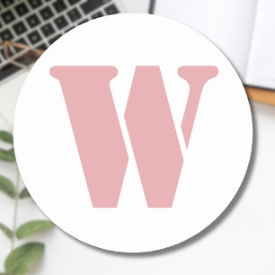 Rosa Rose Minimalistischer Monogramm Runder Aufkleber