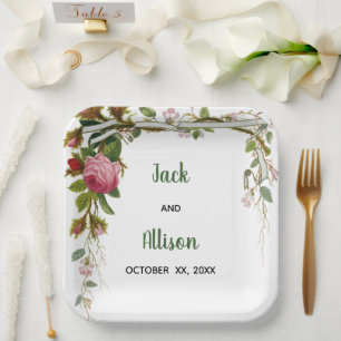 Rosa Rose Minimalistisches Blumengrün Pappteller