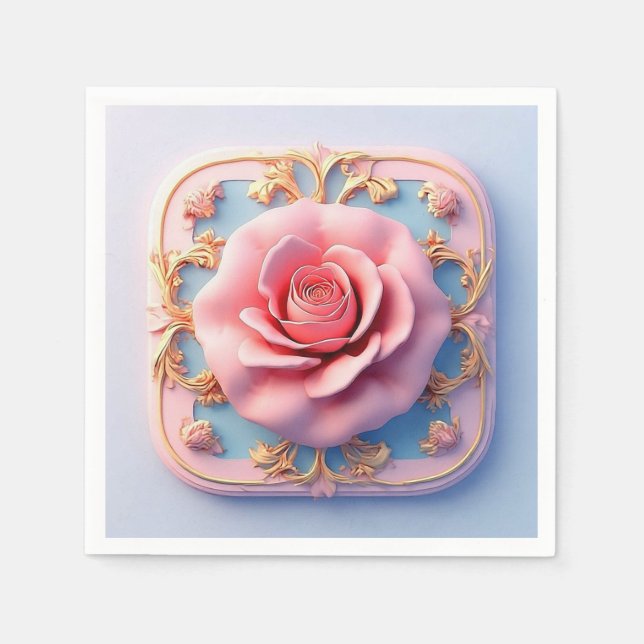 Rosa Rose mit aufwändigen Details zu den goldenen  Serviette (Vorderseite)
