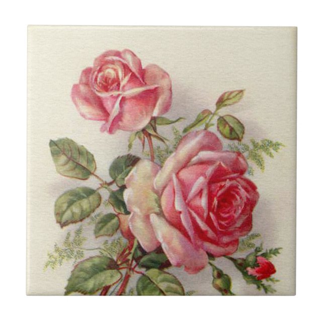 Rosa Rose mit Blumen, Vintage Wohngestaltung Fliese (Vorderseite)