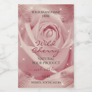 Rosa Rose mit Burgundy Palm Blätter Produktkennzei Lebensmitteletikett