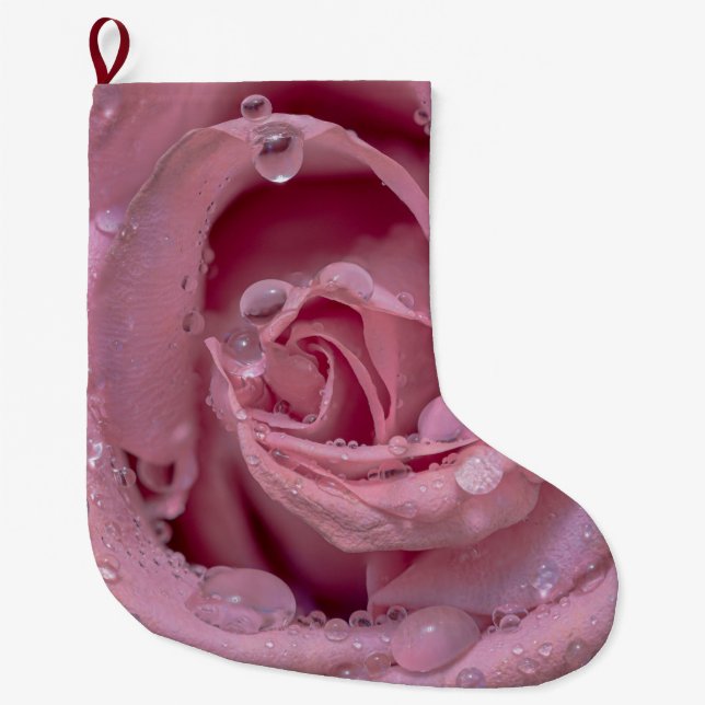Rosa Rose mit Dewdrops Großer Weihnachtsstrumpf (Vorderseite)
