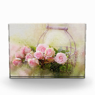 Rosa Rose mit Korb Fotoblock