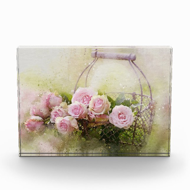Rosa Rose mit Korb Fotoblock (Vorderseite)