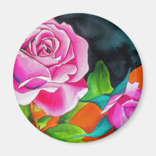 Rosa Rose mit orange Watercolorkunst Magnet