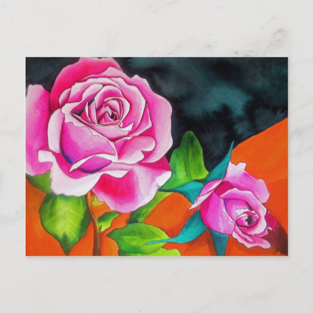 Rosa Rose mit orangefarbener Aquarellkunst Postkarte (Vorderseite)