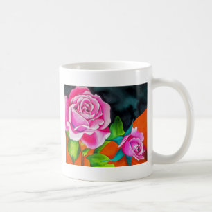 Rosa Rose mit orangefarbener Aquarellkunst Tasse