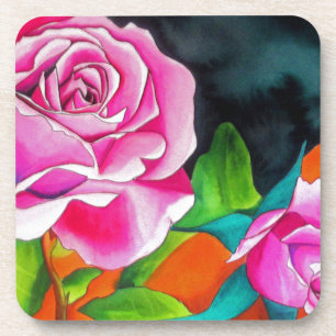 Rosa Rose mit orangefarbener Aquarellkunst Untersetzer