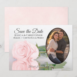 Rosa Rose mit Oval Foto Romantische Hochzeit Save The Date