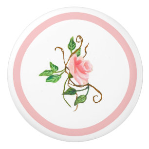 Rosa Rose mit Reben Keramik Rumpf Keramikknauf