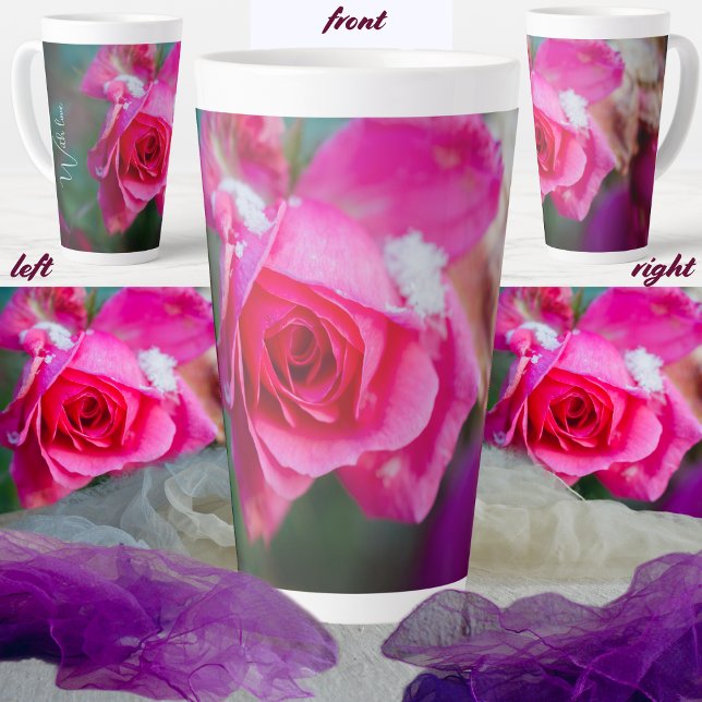 Rosa Rose mit Schneeflocken Milchtasse (Von Creator hochgeladen)