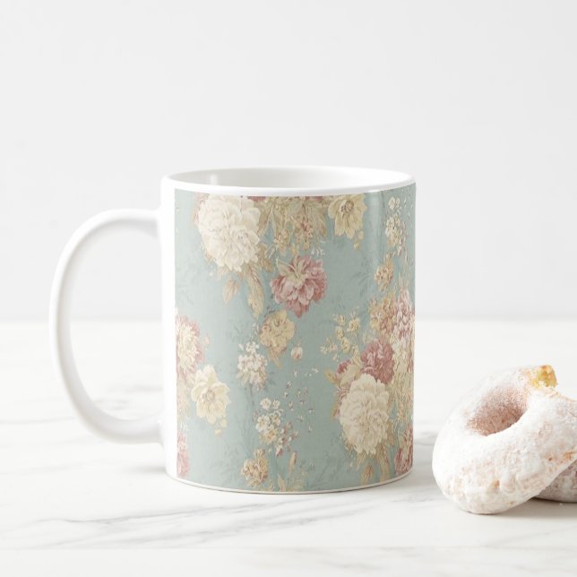 Rosa Rose mit weißem Rosa im Hintergrund Kaffeetasse (Mit Donut)