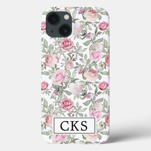 Rosa Rose Monogramm Rosenblume Initial Elegant Case-Mate iPhone Hülle (Rückseite)