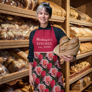 Rosa Rose Muster Individuelle Name Schürze