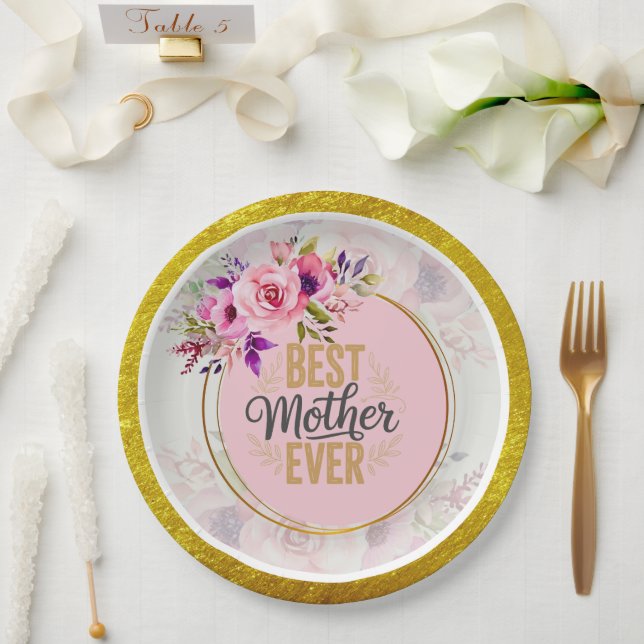 Rosa Rose Muttertag I Beste Mutter überhaupt Pappteller (Hochzeit)