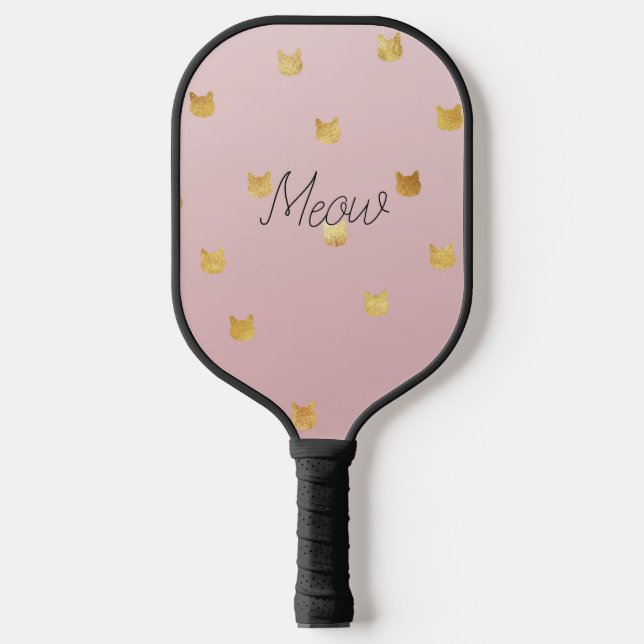 Rosa Rose Ombre Gold Cats Pickleball Schläger (Vorderseite)